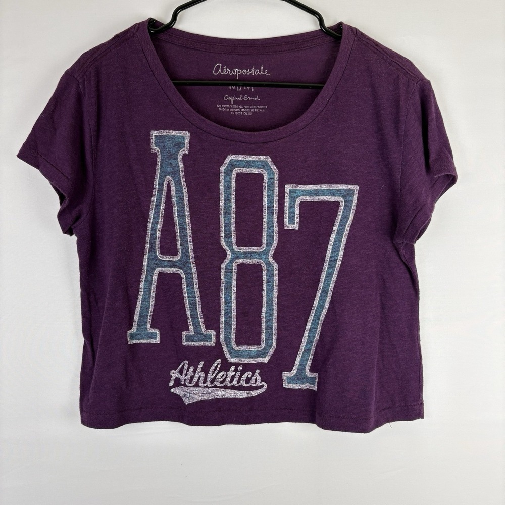 Aeropostale Crop Boyfriend T-Shirt Boxy Relaxed Women's M Purple Graphic